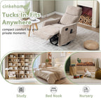 cinkehome Swivel Rocker Recliner, Glider Rocker Recliner Chair for Nursery, Manual Reclining Chair with Heated Massage, Small Spaces, Living Room, Khaki Chenille