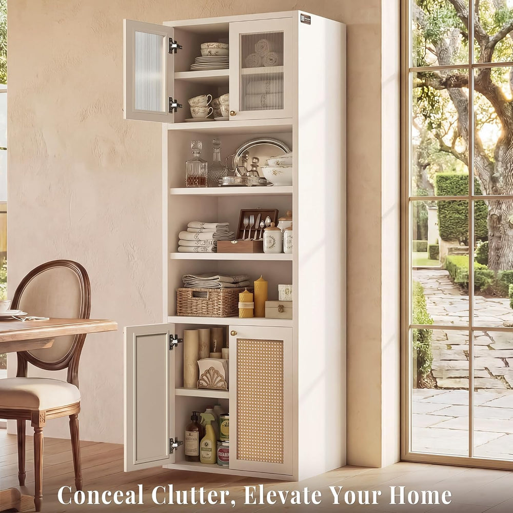 71.7" Bathroom Storage Cabinet, Rattan Tall Freestanding Kitchen Pantry ...