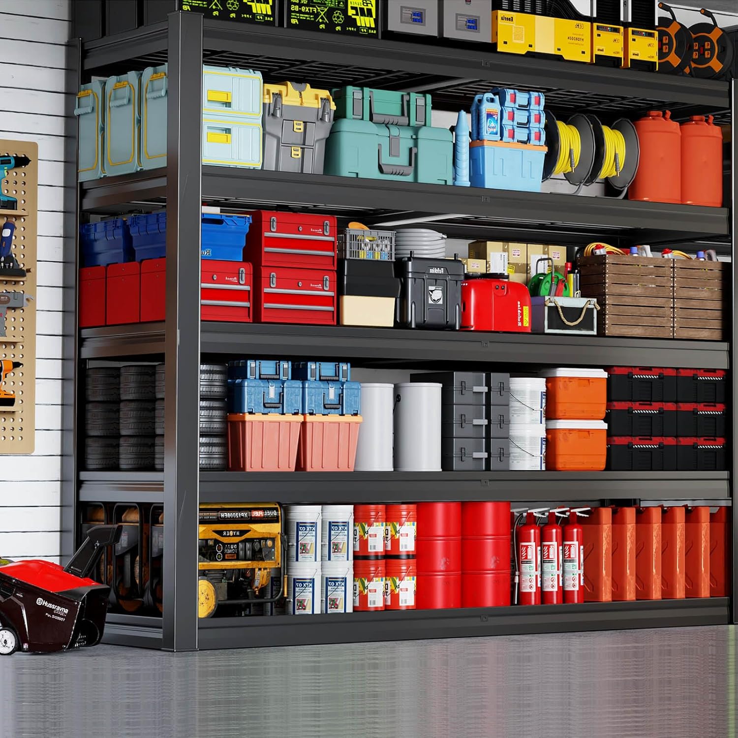68" Wide Heavy Duty Garage Shelving Units, 5-Tier Deep Storage Shelves,Black Metal Garage Shelves,Steel Shelf,Large Storage Rack,Industrial Shelving for Shop, 68" W x 20" D x 84" H