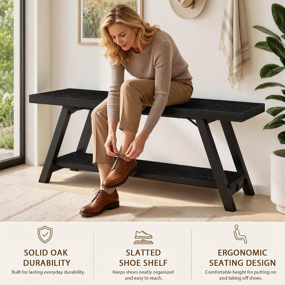 LVB Black Entryway Bench with Storage, Wood Bench for Entryway, 47 in