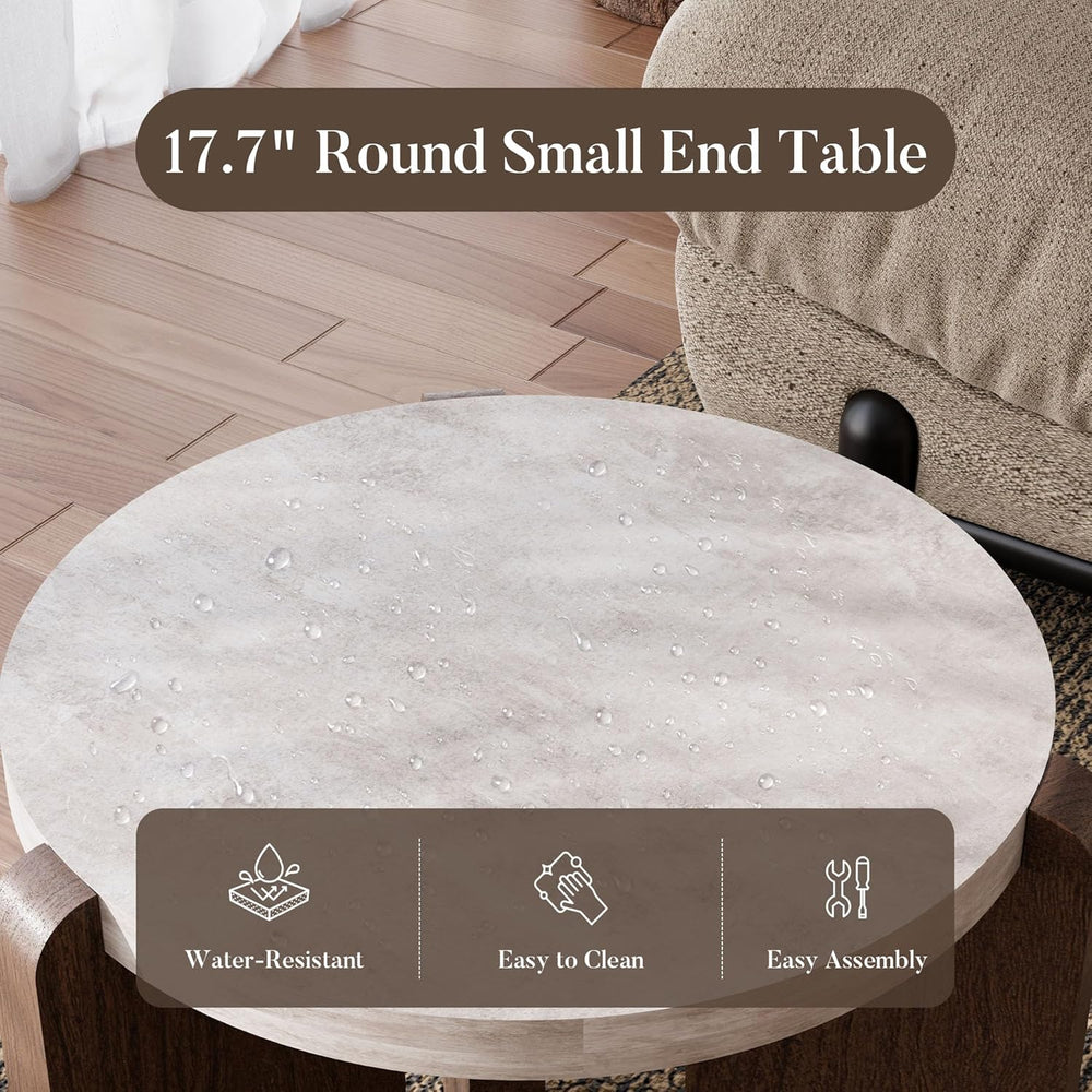 COSIEST Small Round Side Table, Modern 3-Leg Accent End Table with Faux Marbl...