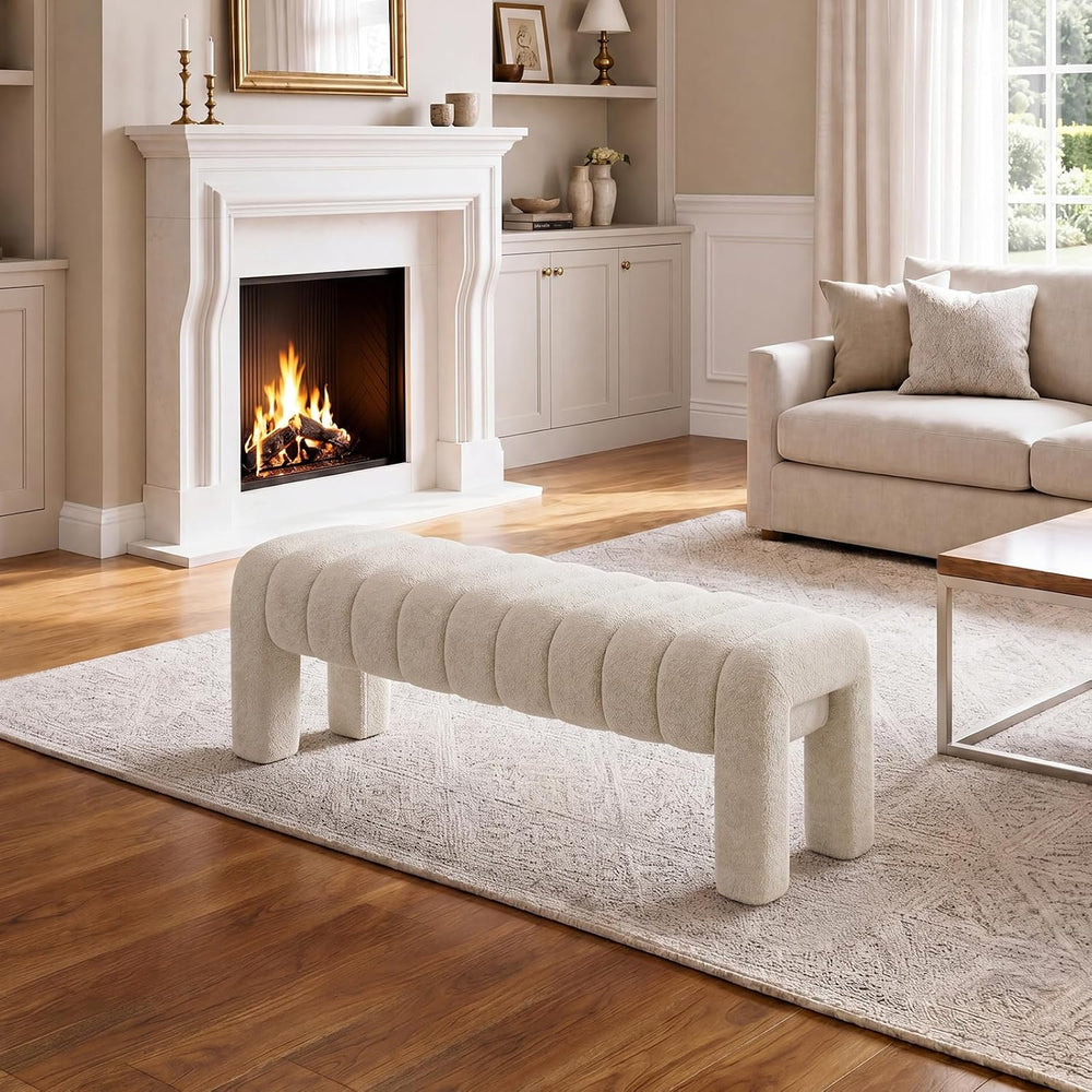 43’’ Bedroom Bench, Upholstered End of Bed Bench with Solid Wood Legs, Modern...