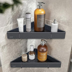 2-Tier Corner Shower Shelves with Hooks, Rustproof Metal Shower Corner Caddy Organizer for Bathroom Toilet Kitchen, Fast Drain and Space Saving