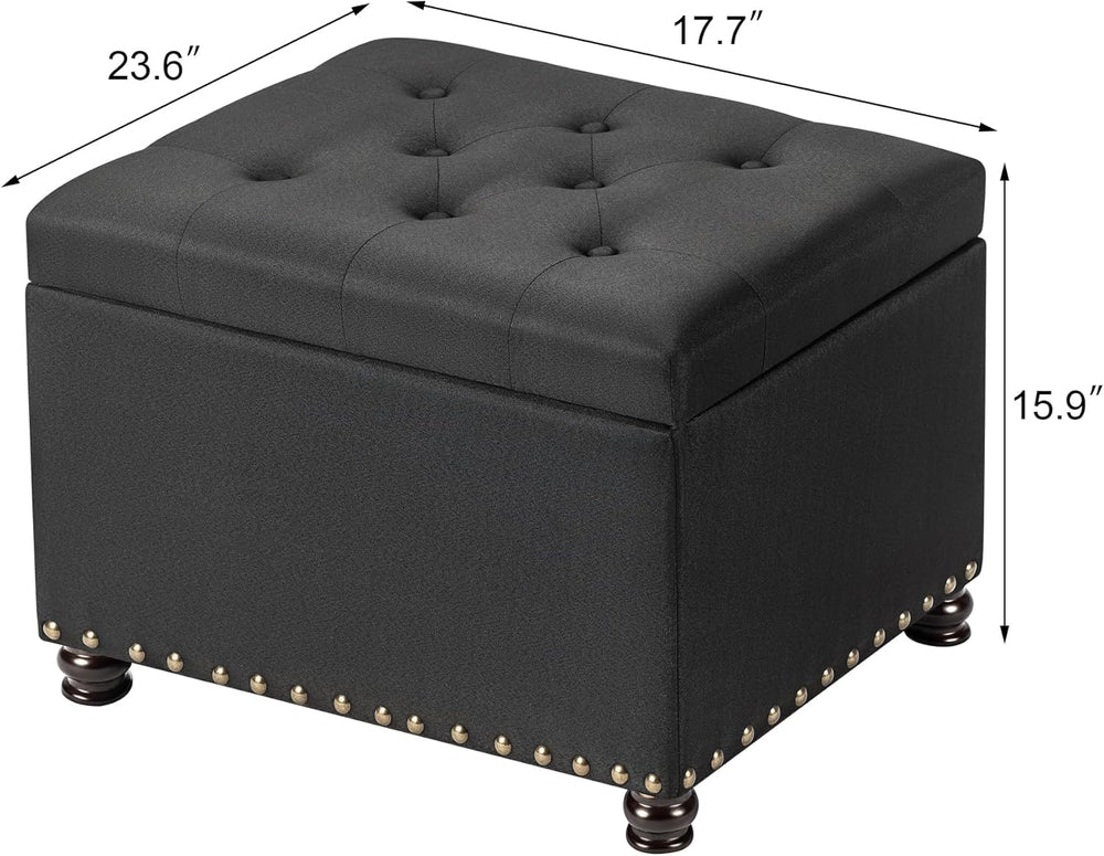 24" Storage Ottoman, Fabric Ottoman Foot Rest Stool with Hinged Lid, Tuf...