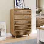 Tall Dresser and Nightstand Sets for Bedroom, 3 Piece Bedroom Set, Fluted 6 Drawer Dresser and Nightstand Set of 2, Wood Chest of Drawers Storage Organizer Cabinet Set, Natural Oak