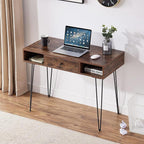 VECELO 39.3" Home Office Work Table with Drawers,Computer Desk with Hairpin Leg for Writing/Study,Classic Brown