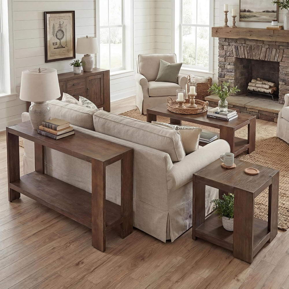 2-Tier Side Table for Living Room Set of 2, Rectangular End Table with Open S...