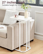 C Shaped End Table, 27 Inches High Small Side Table for Sofa and Bed, Couch Table That Slides Under, Tall Tv Tray Table for Living Room, Bedroom, Metal Frame, Snow White