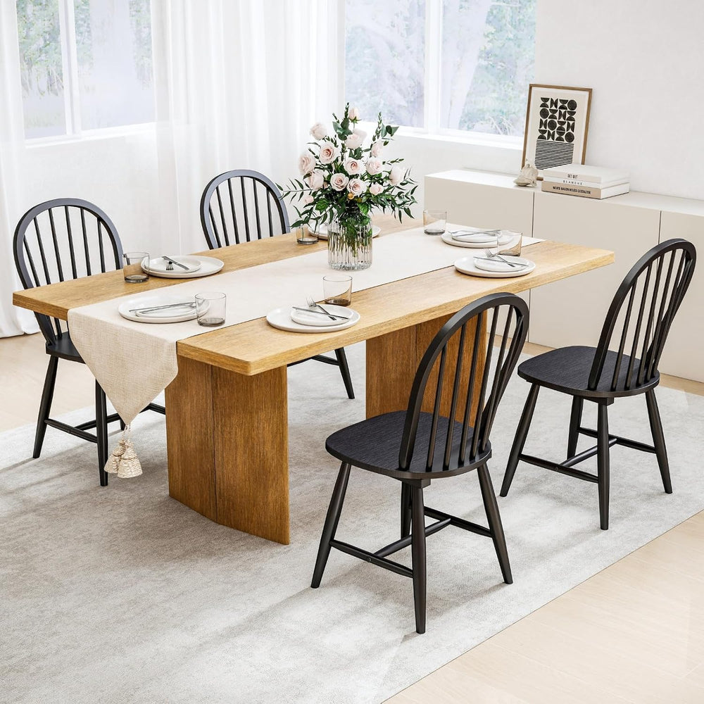 chairus Black Windsor Dining Chairs Set of 2, Farmhouse Wooden Dining Room Ch...