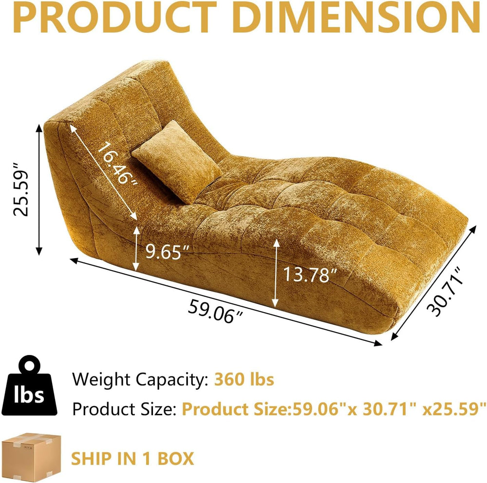 Chaise Lounge Chair with Curved Back, Modern Upholstered Recliner Sofa, Tufte...