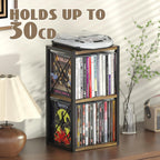 Alyoen 2 Tier CD Holder Organizer, Wooden CD Storage Rack Holds up to 30 Cds, CD Case Holder for Display, Premium CD Display Shelf for Home Office, Ideal for Music Enthusiasts