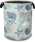 Large Laundry Basket,Corals Seashells Collapsible Laundry Baskets,Cute Algae Waterproof Oxford Hamper with Handles for Bathroom Bedroom Nursery Home Storage 16"x20"