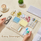 1 Pcs Acrylic Desk Drawer Organizer 2 Inch Height Expandable Drawer Organizer Trays with Adjustable Compartments Desk Accessories for Makeup Silverware Office Bathroom(Clear, Classic)