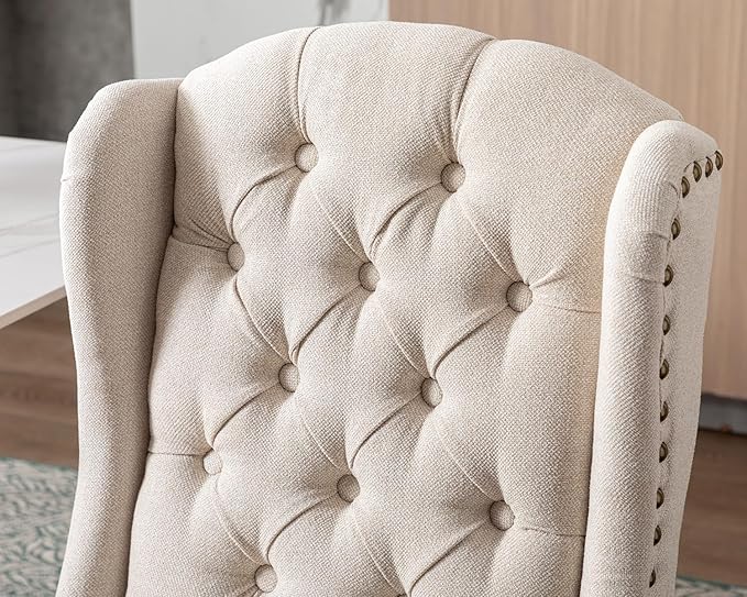 Upholstered Dining Chairs Set of 4 for Kitchen and Dining Room, Farmhouse Fabric Tufted Accent Chairs for Living Room and Bedroom with Wooden Legs, Cream