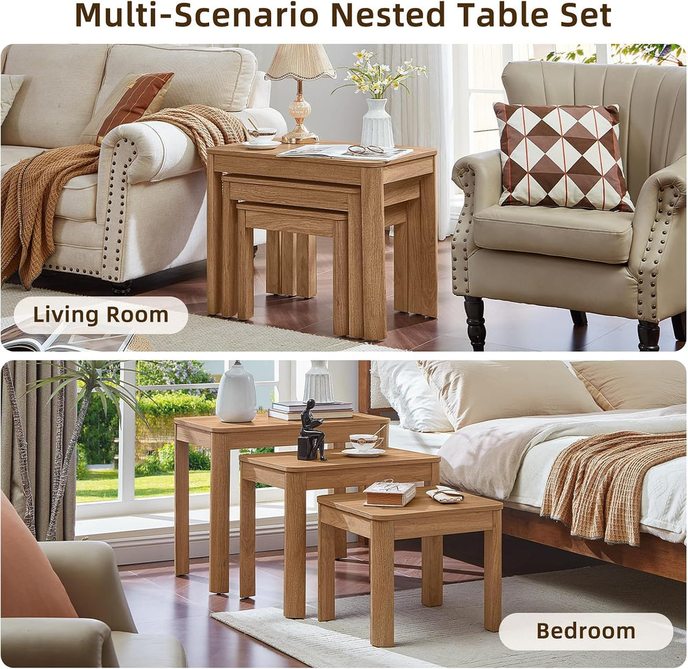 Joaxswe Farmhouse Nesting Tables Set of 3, Brown | Nesting Side Tables with R...