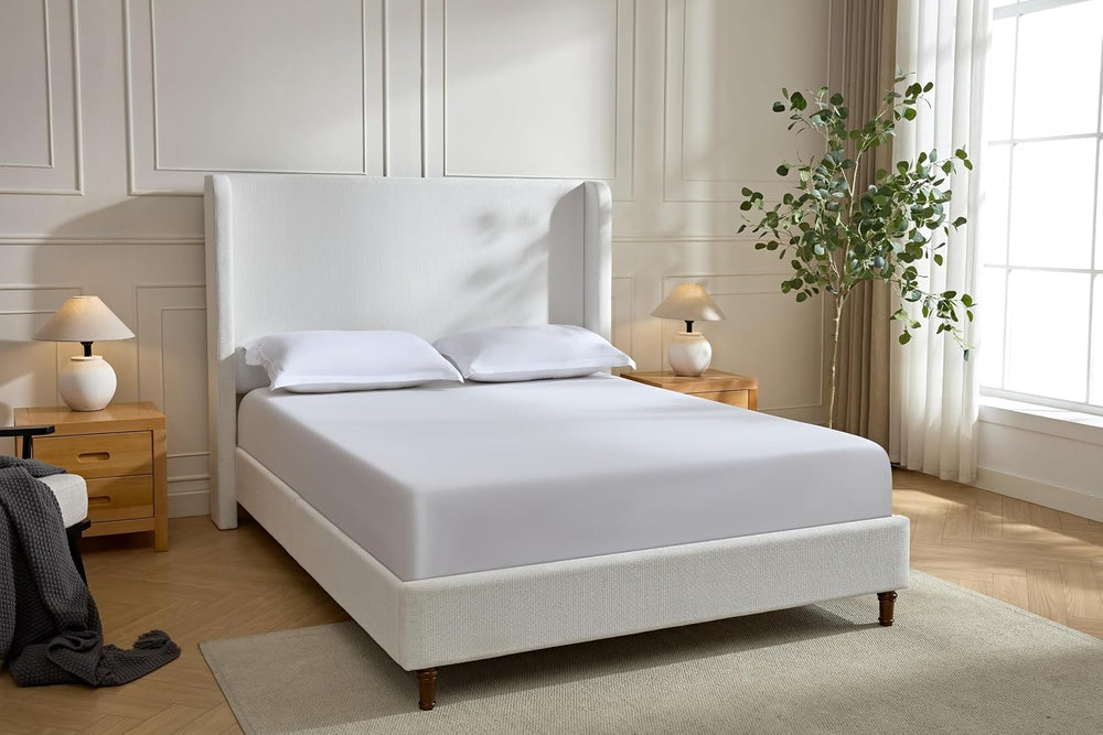 Queen Size Upholstered Bed Frame, 54" High Headboard Carmen Wingback Bed...