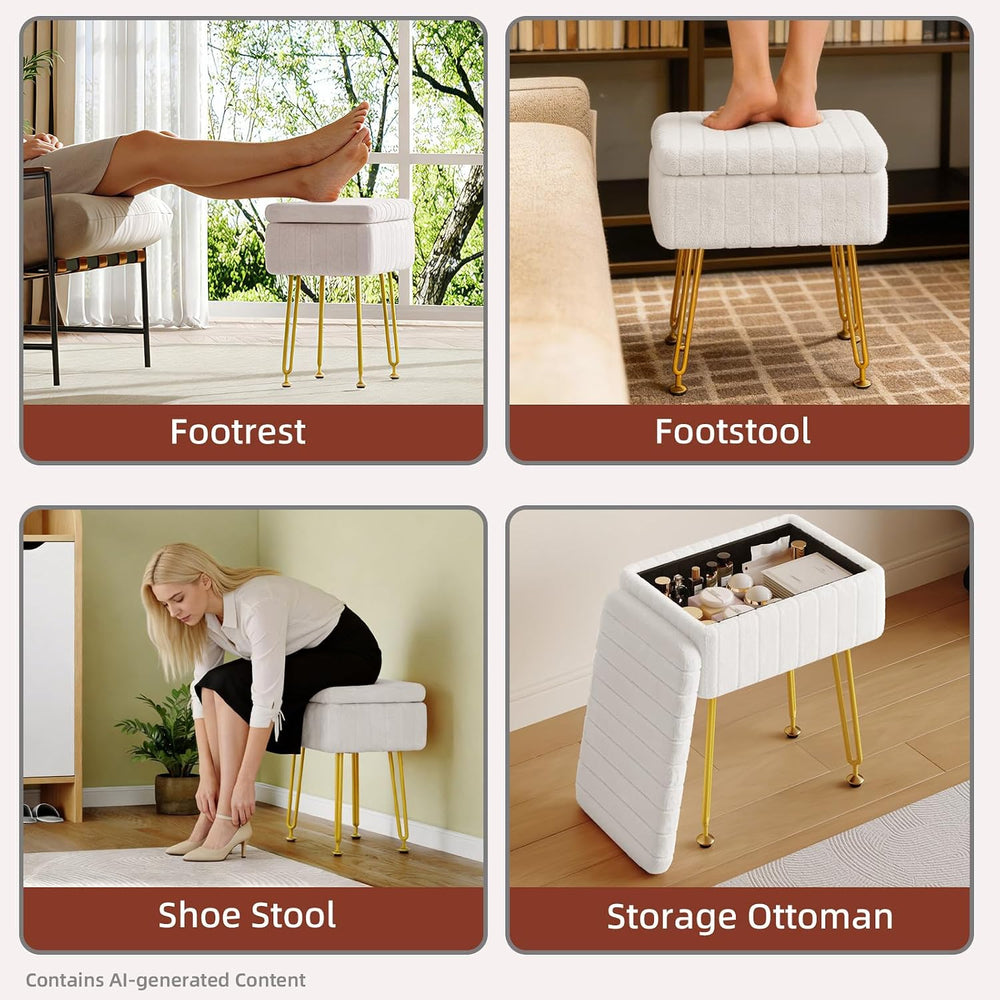 Somdot Vanity Stool Chair with Storage, Cute Furry Padded Seat, Makeup Stool,...