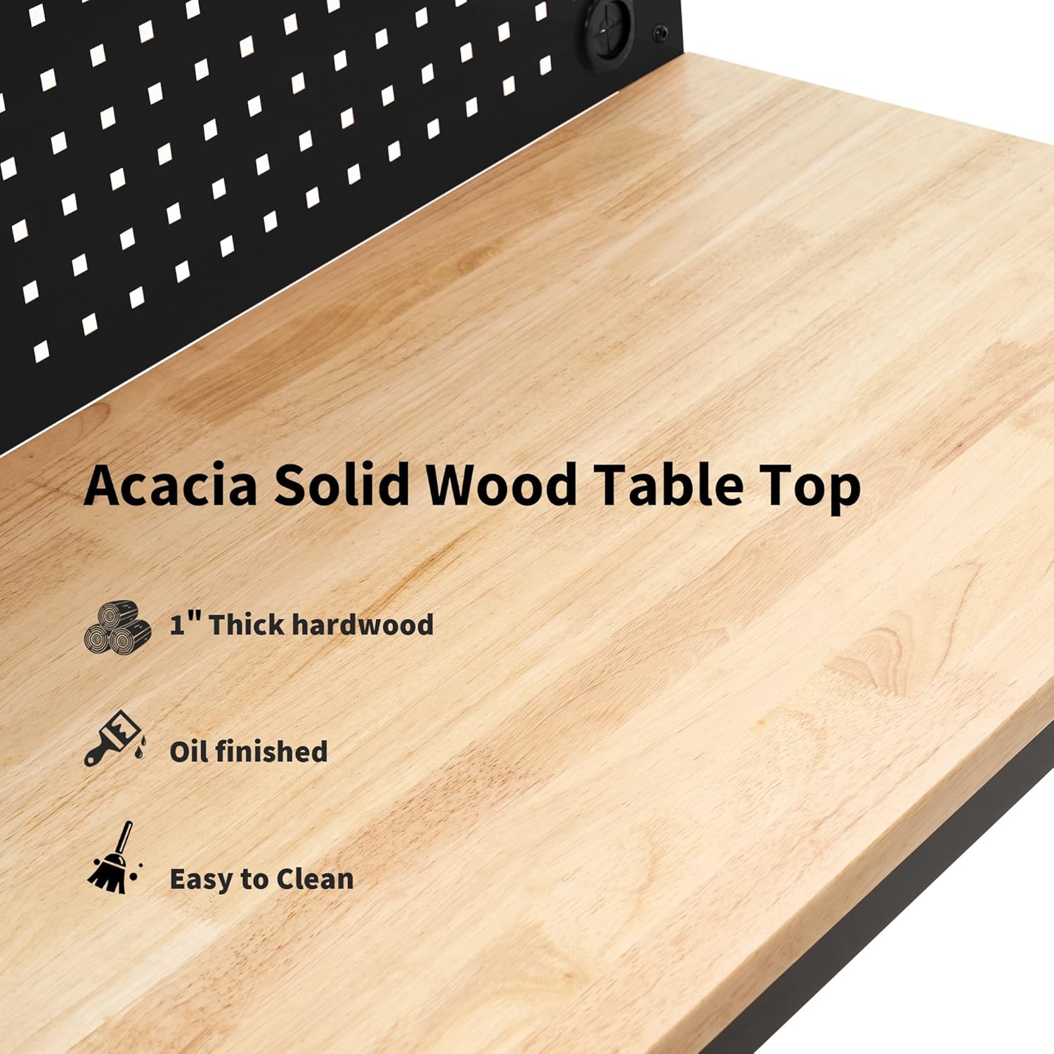 MCombo Adjustable Workbench with Solid Wood Tabletop for Garage, Steel Worktable with 2 Pegboards Bench48 (Black)