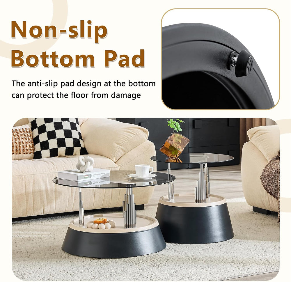 2-Piece Nesting Coffee Table Set with Tempered Glass Top, Black and Silver | ...