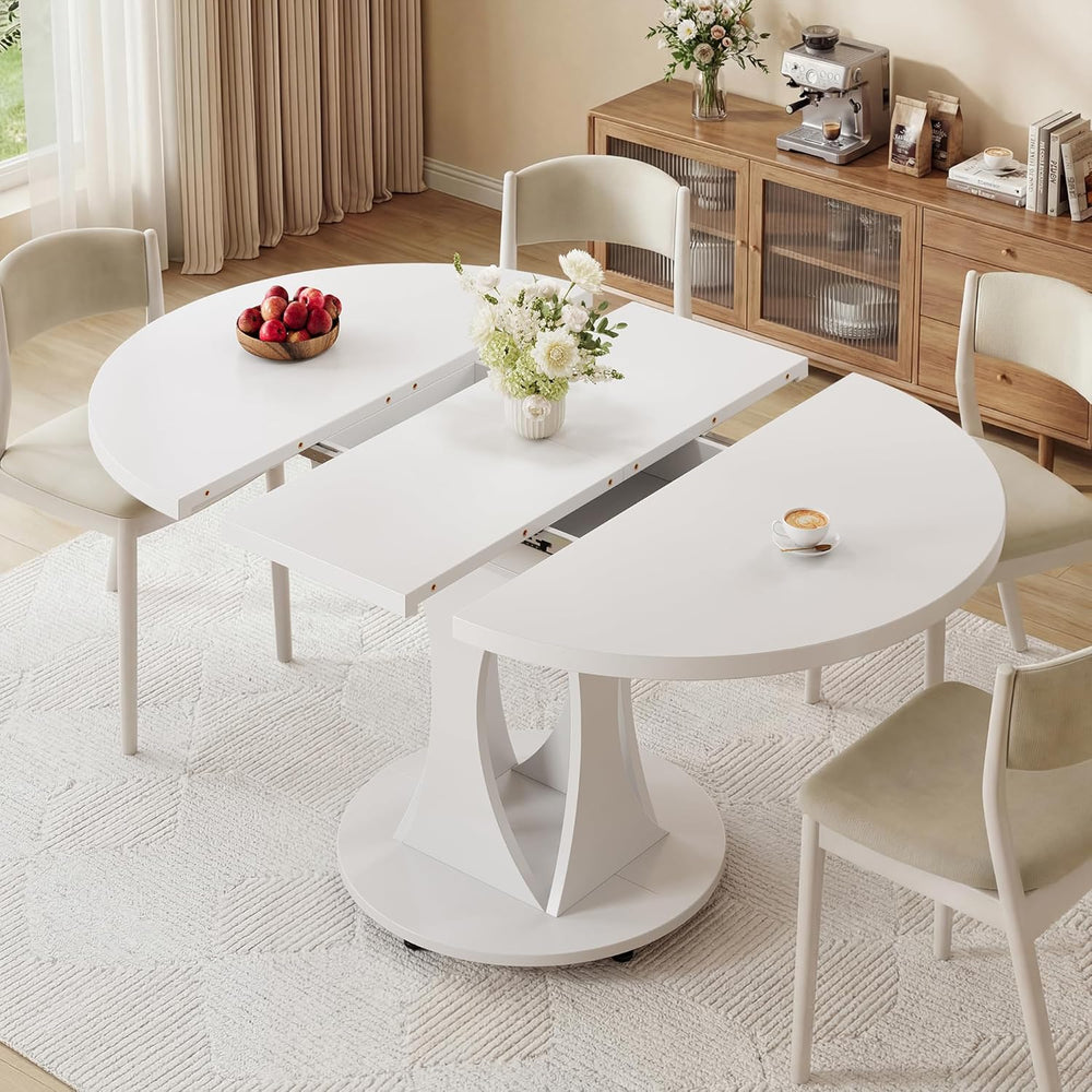 iPormis 43"-59" Extendable Dining Table, Round Kitchen Table with M...