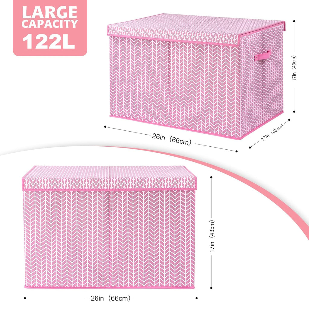 Mayniu Extra Large Toy Box Chest with Dividers, 120L Sturdy Toy Storage Organizer Bin Boxes Basket for Kids, Boys, Girls, Living Room, Nursery, Bedroom, Playroom (26"x17" x17", Pink)