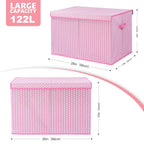 Mayniu Extra Large Toy Box Chest with Dividers, 120L Sturdy Toy Storage Organizer Bin Boxes Basket for Kids, Boys, Girls, Living Room, Nursery, Bedroom, Playroom (26"x17" x17", Pink)