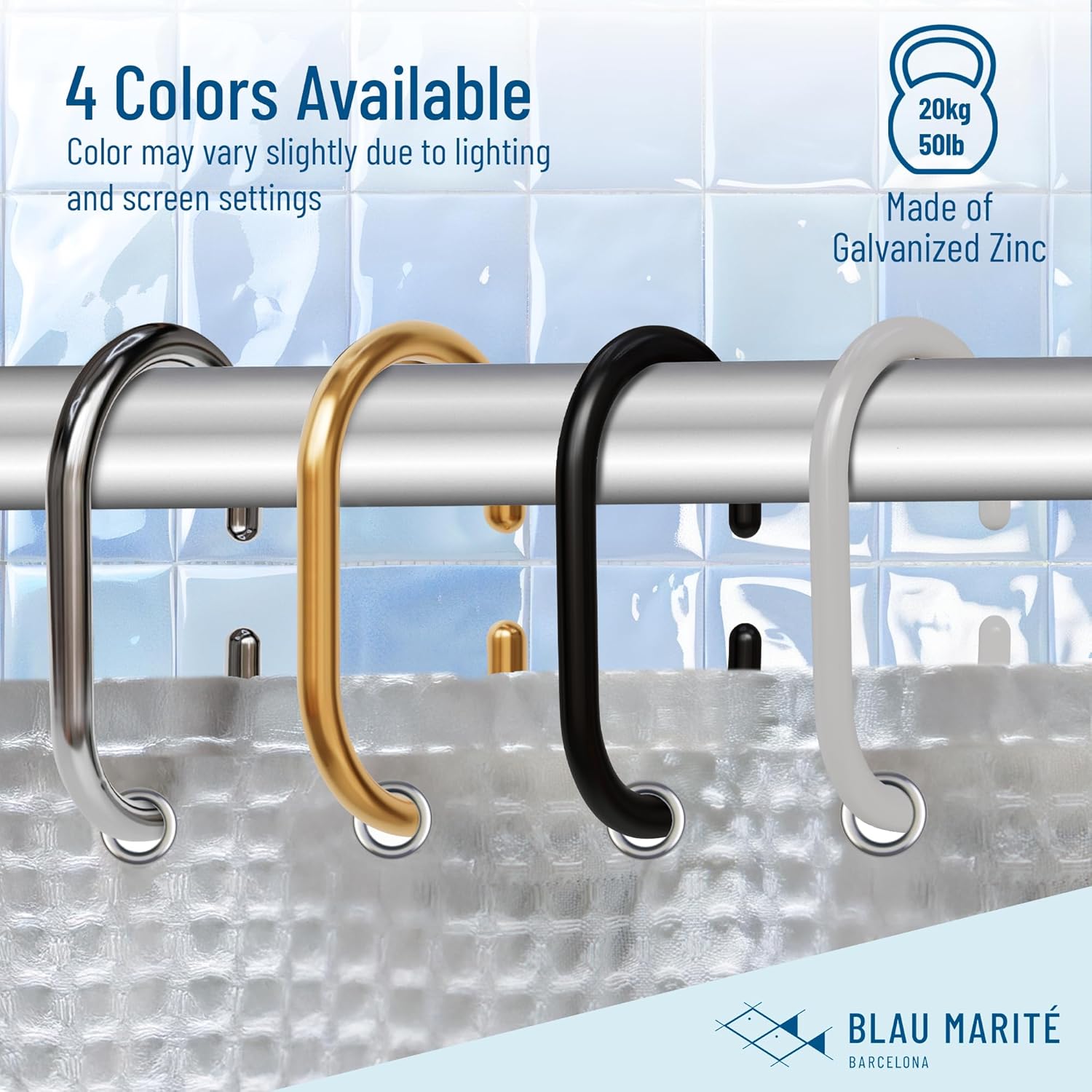 12 Metal Shower Curtain Hooks, Rust-Proof Decorative C-Shaped Curtain Hooks for Bathroom, Black Shower Curtain Rings, Fits Rods Up to 1 Inch (C, Black)