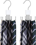 Tie Rack Hanger, Belt Hanger Organizer for Closet 360° Rotatable Max 24 Ties/24 Belts Storage Space Saving Closet Organizers and Storage for Belt, Bra, Tank Top, Tie, Scarf, Purse 2Pcs White