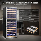 Wine Fridge Freestanding Dual Temperature Zone, Wine Cooler Refrigerator for 154 Bottles, 24 Inch Wide Large Wine Cooler with Professional Temperature Control System, Quiet Operation