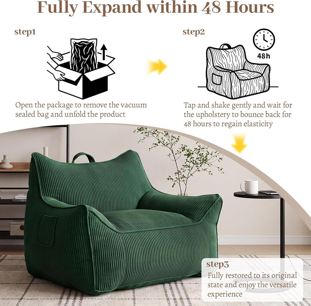 Vipbear Bean Bag Chair for Adults, Chair with Memory Foam | 35.5" Cordur...