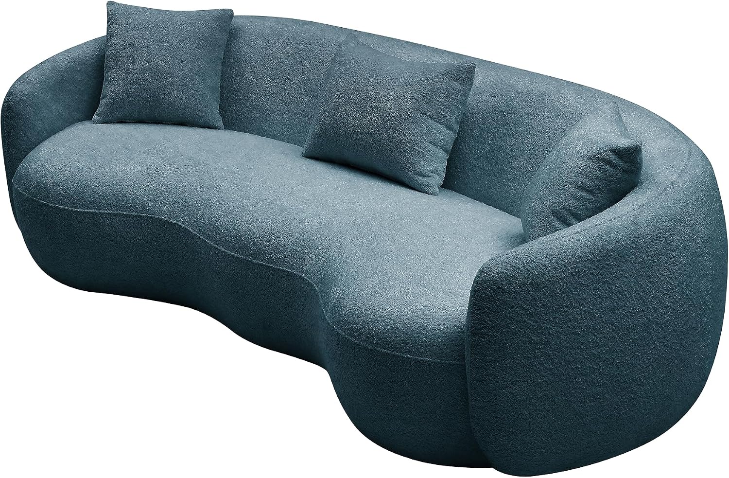 Curved Sofa, 93.6'', 4 Seater, Boucle, Modern, Blue, for Reception Place | 93.6'' Modern Boucle Curved Sofa for Living Room, Luxury Modern Comfy Curved Couch for Apartment, Reception Place