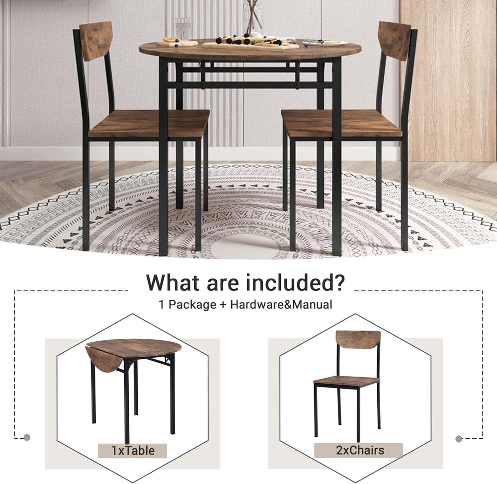Merax 3-Piece Foldable Dining Table Set for 2 with Drop Leaf Tabletop and Two...