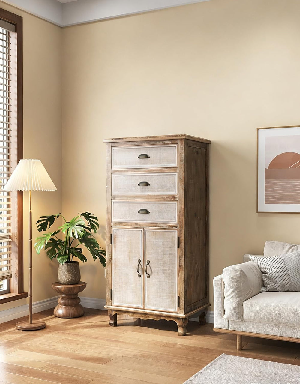 Rustic Tall Storage Cabinet - Distressed Solid Wood Frame Accent Cabinet with...