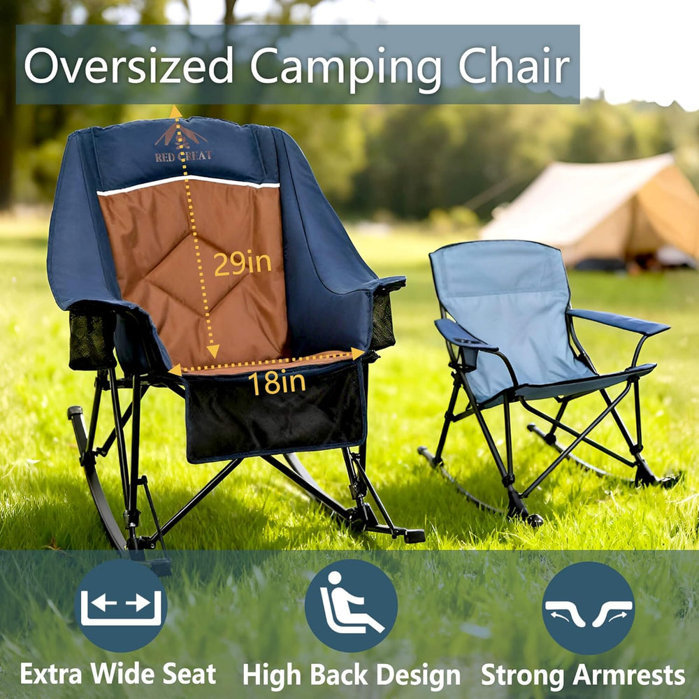 400lbs Rocking Camping Chair, Oversized Heavy Duty XL Folding Rocker for Adul...