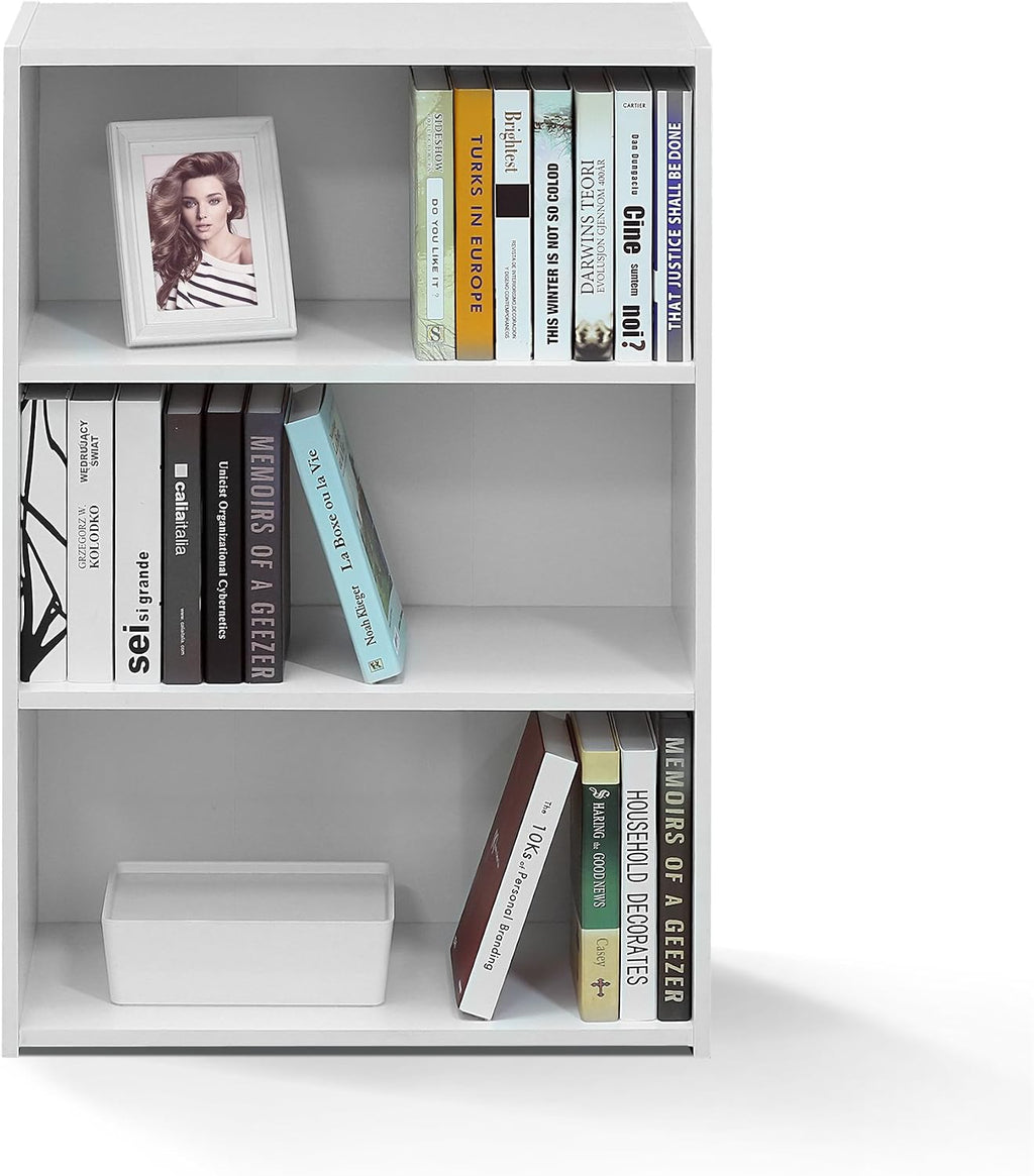 Furinno WRIGHT Book Shelf, 3-Tier Modern Bookshelf, Bookcase with Closed Back, 11.6" x 24.5" x 35.3", for Living Room, Bedroom, Home Office, Soft White