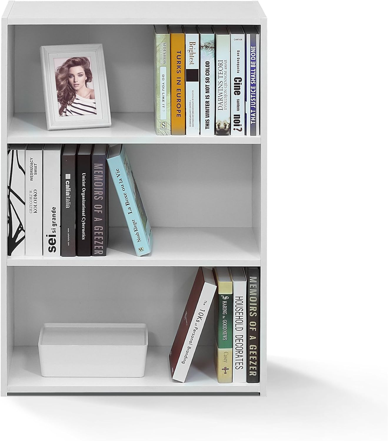 Furinno WRIGHT Book Shelf, 3-Tier Modern Bookshelf, Bookcase with Closed Back, 11.6" x 24.5" x 35.3", for Living Room, Bedroom, Home Office, Soft White