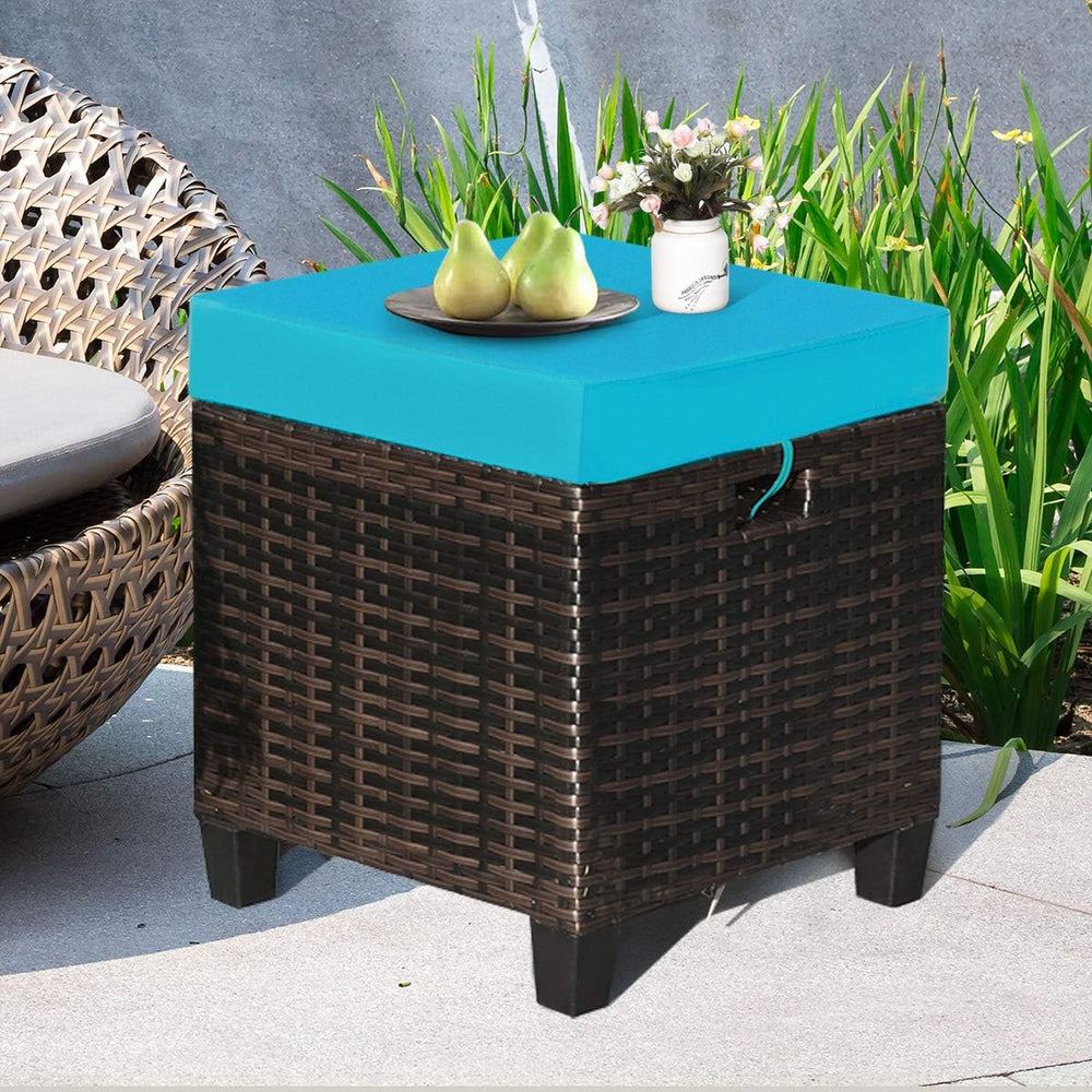 2PCS Patio Outdoor Ottomans, Rattan Wicker Ottoman Seat w/Removable Cushions,...