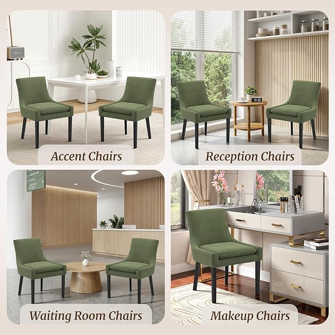 Modern Dining Chairs Set of 4, Upholstered Corduroy Dining Room Chairs with Wood Legs, Mid-Back Padded Kitchen Side Chairs for Dining Room, Green