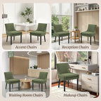 Modern Dining Chairs Set of 4, Upholstered Corduroy Dining Room Chairs with Wood Legs, Mid-Back Padded Kitchen Side Chairs for Dining Room, Green