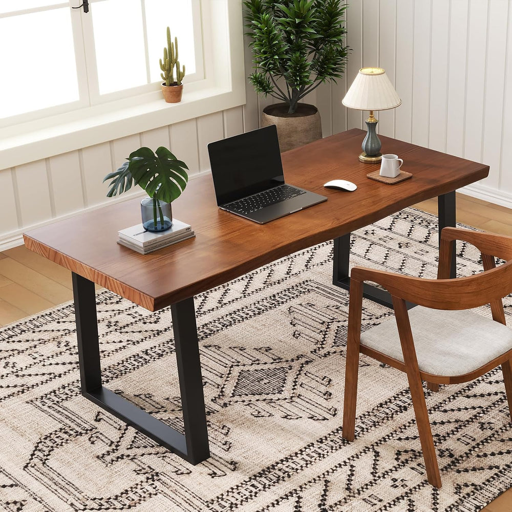 47" Solid Wood Live Edge Computer Desk - Rustic Vintage Industrial Brown...