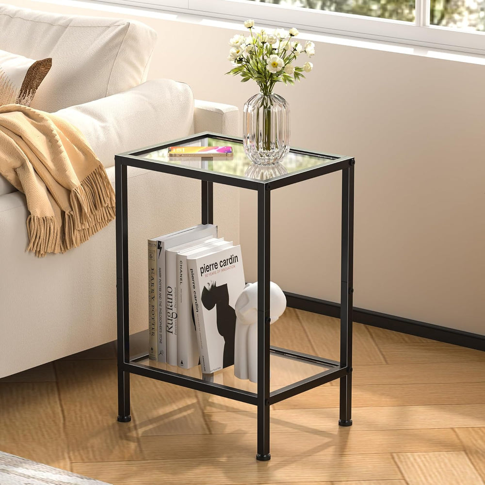 Side Tables Set of 2,Tempered Glass End Tables, 2-Tier Nightstands with Open ...