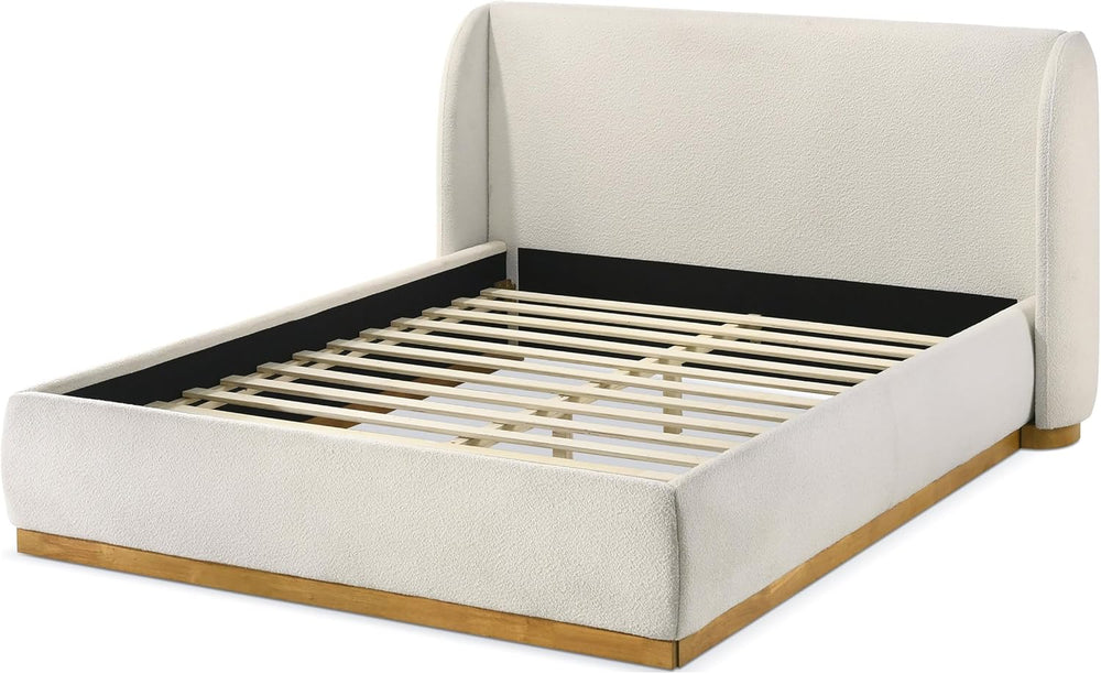 GOWE Bed 1pc Queen Boucle Upholstered Wingback Headboard Bedroom Furniture