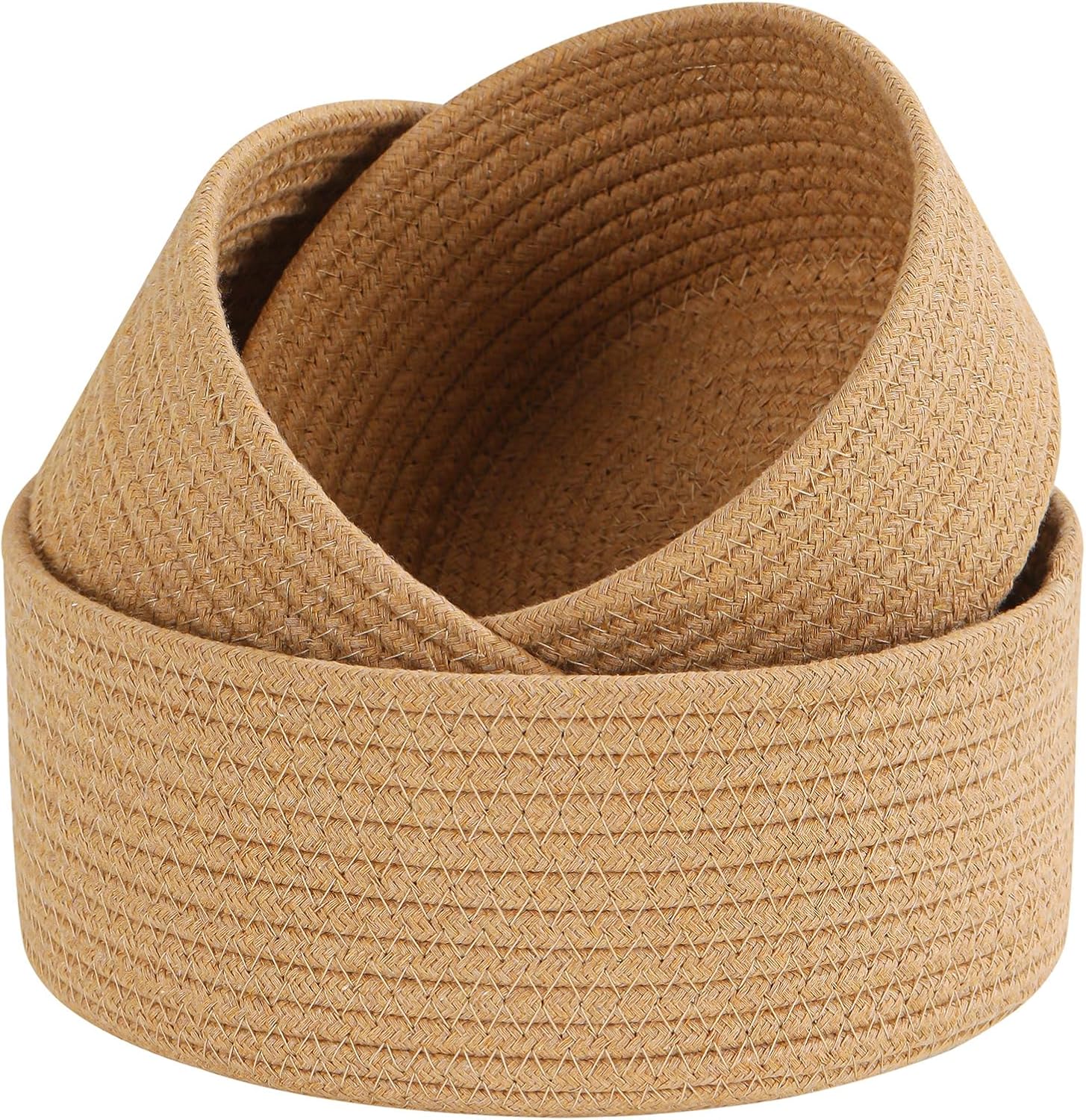Small Basket Cotton Rope Woven Baskets for Organizing Cute Mini Tiny Baskets for Nursery Decorative Boho Round Storage Bathroom Organization Bin Open Storage Bins (Brown)
