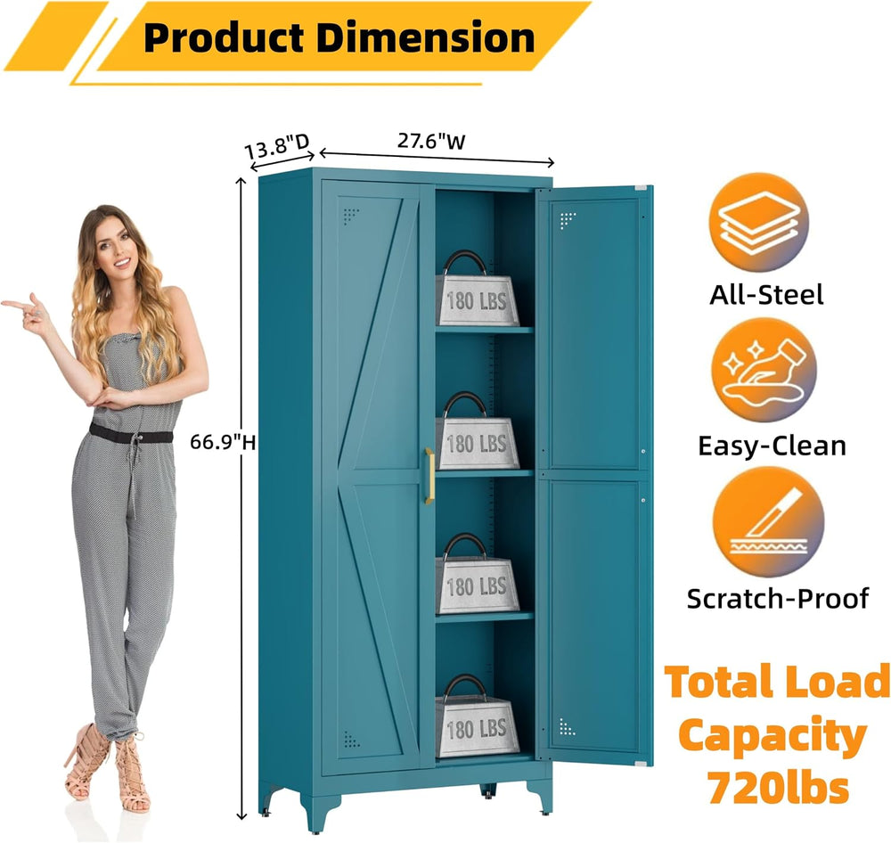 67" Tall Metal Vertical File Cabinet with Adjustable Shelves | Office Or...