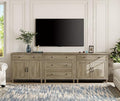 WAMPAT Farmhouse TV Stand for 100 Inch TV, 3-in-1 TV Console Table with 5 Drawers and 4 Doors, Entertainment Center for 75/80/85/90 Inch TV, Kitchen Sideboard Buffet Cabinet for Dining Room, Grey Wash