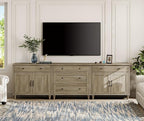 WAMPAT Farmhouse TV Stand for 100 Inch TV, 3-in-1 TV Console Table with 5 Drawers and 4 Doors, Entertainment Center for 75/80/85/90 Inch TV, Kitchen Sideboard Buffet Cabinet for Dining Room, Grey Wash