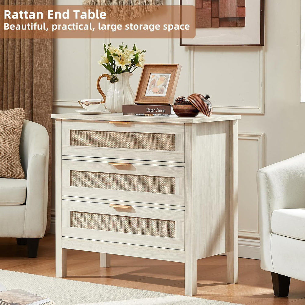 LEYAOYAO 31.5" Wide Rattan Nightstand, Large Boho 3 Drawer Night Stand |...