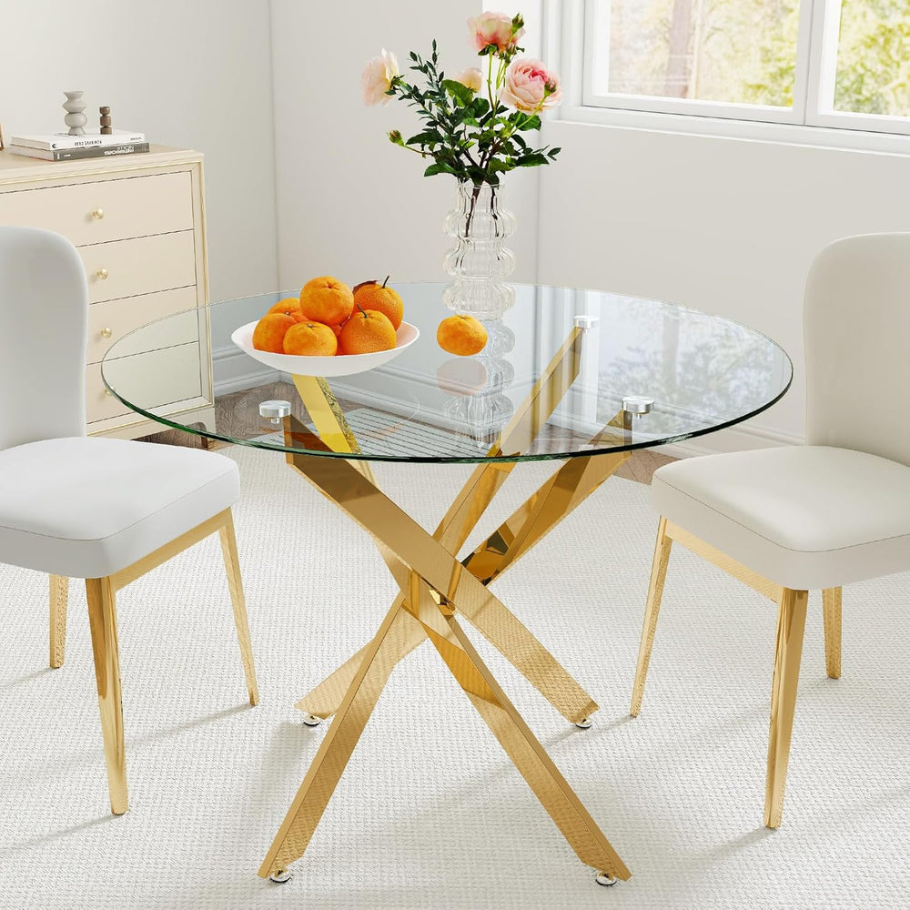 Zevemomo 35.5" Glass Dining Table for 4, Round Coffee Table with Tempere...