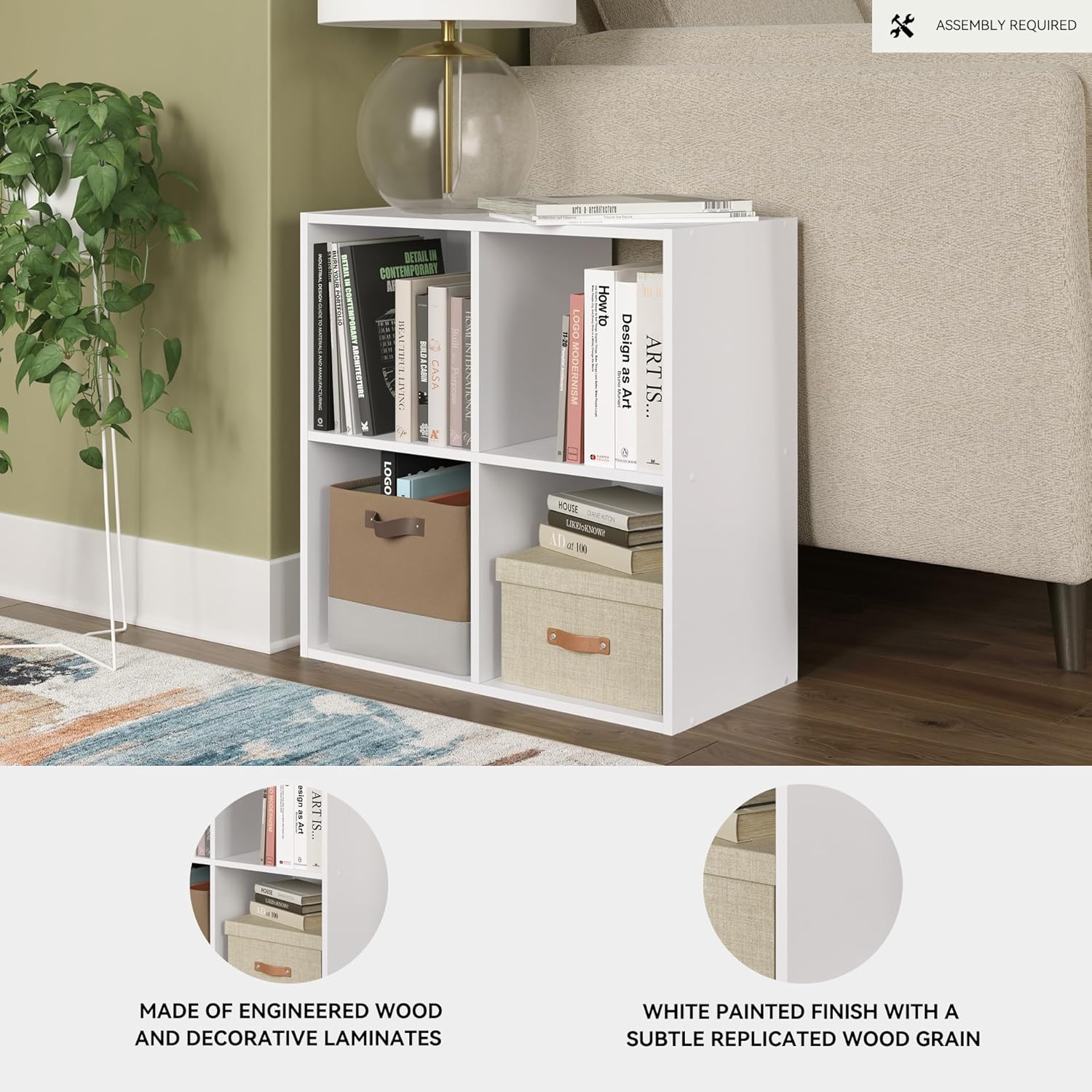 Signature Design by Ashley Onita Contemporary 4 Cube Organizer for Storage, Fits 10.5" by 10.5" by 11" H Storage Bins, Wood, 23.82" Tall, White Finish