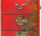 Oriental Bright Red Golden Flower Bird Graphic Drawers Chest Aws5065